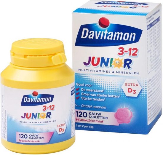 Minachting verkouden worden Doen Davitamon Junior 3+ kauwvitamines - multivitamine kinderen - framboos - 120  stuks | bol.com