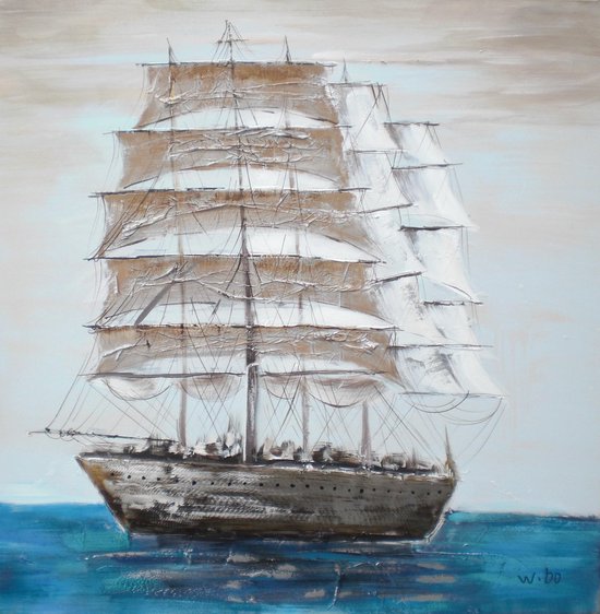 Olieverfschilderij - schilderij schip - handgeschilderd - 100x100 - woonkamer slaapkamer