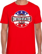 Have fear United States is here t-shirt met sterren embleem in de kleuren van de Amerikaanse vlag - rood - heren - Amerika supporter / Amerikaans elftal fan shirt / EK / WK / kleding XXL