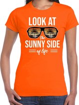 Sunny side feest t-shirt / shirt Look at the sunny side of life voor dames - oranje - Beach party outfit / kleding/ verkleedkleding/ carnaval shirt M