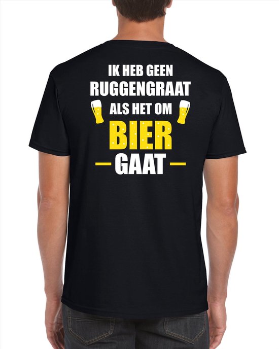 Oktoberfest Geen ruggengraat als het om bier gaat drank fun t-shirt - zwart met wit en gele letters - voor heren - bier drink shirt kleding / outfit / themafeest XL