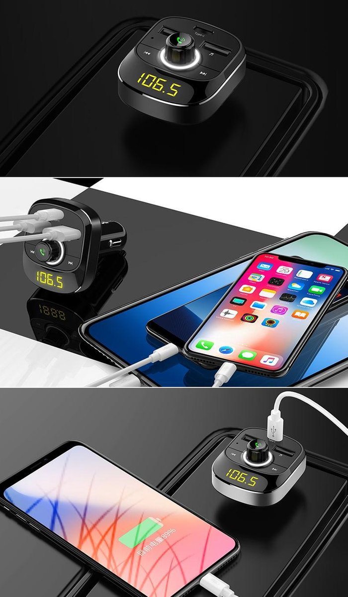 T19 Bluetooth ontvanger auto 12V aansluiting 2 USB poorten FM