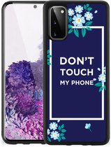 Leuk TPU Back Case Geschikt voor Samsung Galaxy S20 Telefoon Hoesje met Zwarte rand Flowers Blue Don't Touch My Phone