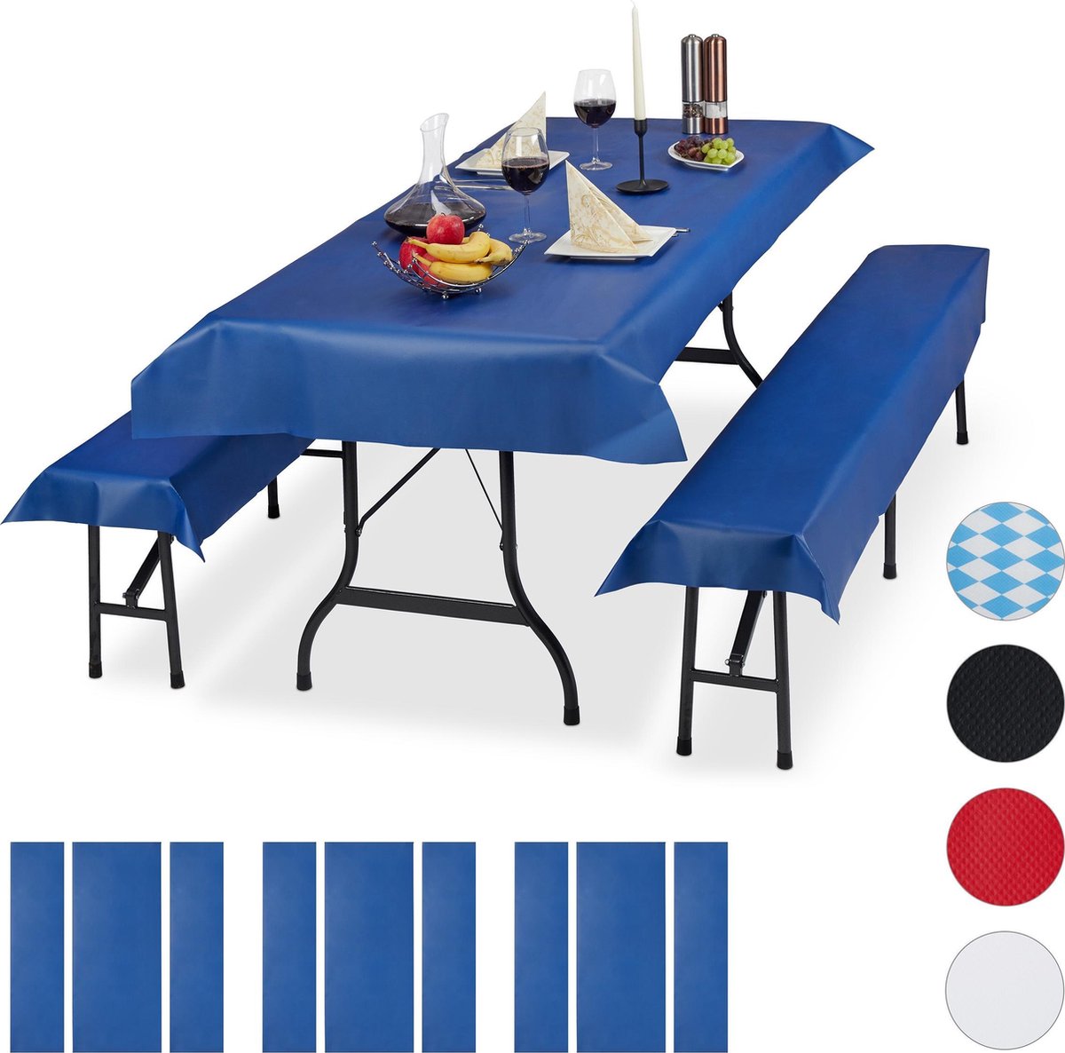 Relaxdays 12 x tafelkleed biertafel en banken - hoezen set biertent - 250 x 100 cm – blauw