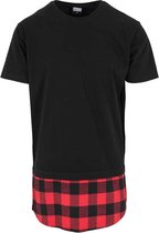 Urban Classics Heren Tshirt -M- Long Shaped Flanell Bottom Zwart/Rood
