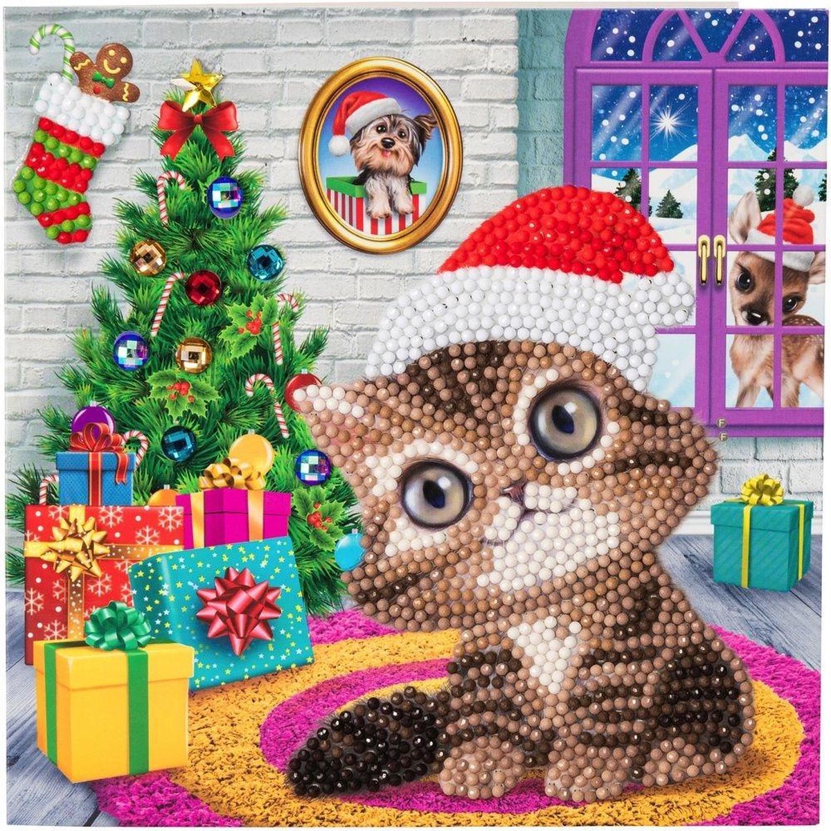 Diamond Painting Crystal Card Kit ® Cozy Kitty, 18×18 cm, partial