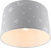 Olucia Stars - Kinderkamer plafondlamp - Stof - Grijs;Wit - Cilinder - 30 cm