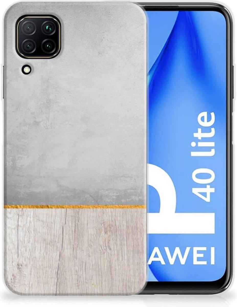 Back Cover voor Huawei P40 Lite Bumper Hoesje Wood Concrete