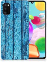 Backcase Siliconen Hoesje Geschikt voor Samsung Galaxy A41 Telefoonhoesje Wood Blue