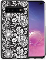 Mobiel TPU Hard Case Geschikt voor Samsung Galaxy S10+ Telefoon Hoesje met Zwarte rand Zwart Bloemen