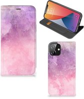 Leuk Telefoonhoesje Geschikt voor iPhone 12 | Geschikt voor iPhone 12 Pro Bookcase Cover Pink Purple Paint