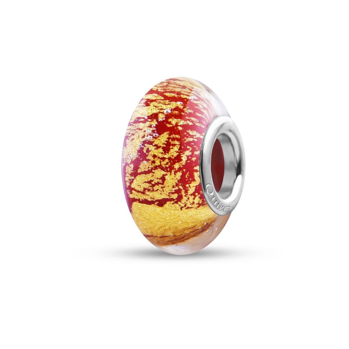 Quiges - Glazen - Kraal - Bedels - Beads Rood met Goud Past op alle bekende merken armband NG668