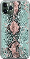 iPhone 11 Pro hoesje siliconen - Slangenprint pastel mint | Apple iPhone 11 Pro case | TPU backcover transparant