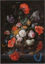 Stilleven met bloemen en een horloge, Abraham Mignon - Foto op Posterpapier - 42 x 59.4 cm (A2)