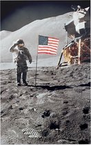 Astronaut gives salute beside U.S. flag (maanlanding) - Foto op Forex - 40 x 60 cm