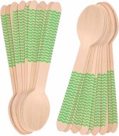 50x Houten duurzame wegwerp lepels groene zigzag strepen 16 cm - Biologisch afbreekbaar en milieuvriendelijk
