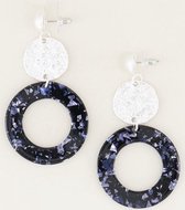 Oorhangers Rond Met Blauwe Glitters Zilver