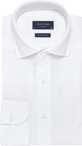 Profuomo Originale slim fit jersey overhemd - knitted shirt pique - wit - Strijkvrij - Boordmaat: 42