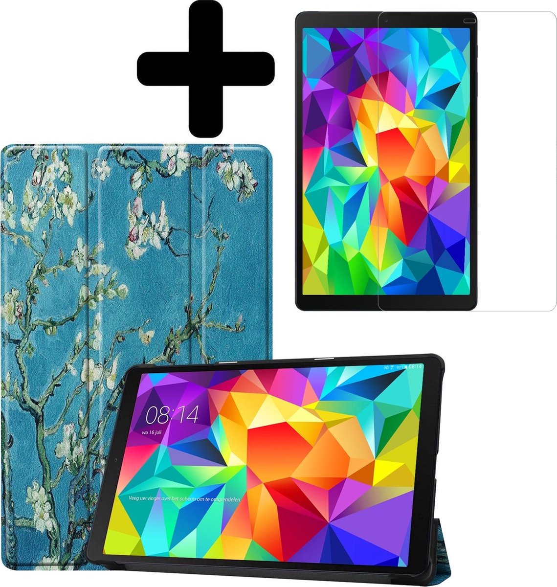 Hoes - Geschikt voor Samsung Galaxy Tab A 10.1 (2019) - Met Screenprotector - Trifold Bookcase - Hard Cover - Hardcover Book Case - Tablet Hoesje - Bloesem
