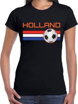 Holland voetbal / landen t-shirt met voetbal en Nederlandse vlag - zwart - dames -  Holland landen shirt / kleding - EK / WK / Voetbal shirts XS