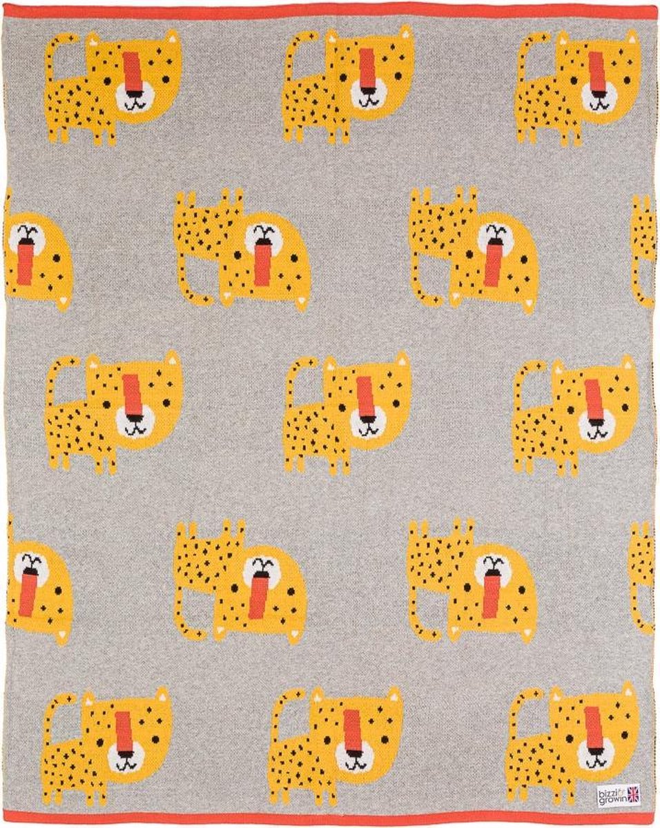 Bizzi Growin Deken Luipaard 75 X 100 Cm Katoen Grijs/geel