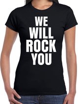 We will rock you t-shirt zwart dames - fun / tekst shirt - rockmuziek / glamrock shirts voor vrouwen 2XL