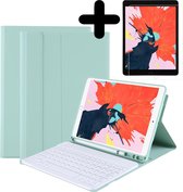 Hoes Geschikt voor iPad 10.2 2019 Hoes Toetsenbord Hoesje Keyboard Case Cover Met Screenprotector - Hoesje Geschikt voor iPad 7 Hoes Toetsenbord Case - Pastelgroen