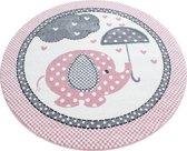 Vloerkleed kinderkamer - Love rain - roze - rond 120 cm