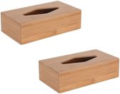 2x stuks tissuebox/tissuedoos van bamboe hout 25 cm - Tissue houder - Doos/box voor tissues/zakdoekjes