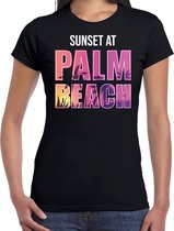 Sunset at Palm Beach t-shirt / shirt voor dames - zwart - Beach party outfit / kleding/ verkleedkleding/ carnaval shirt S