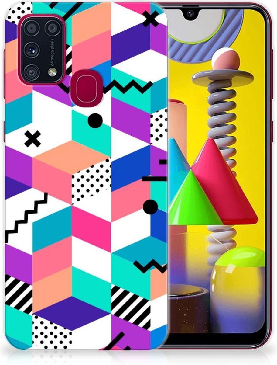 Samsung Galaxy M31 TPU Hoesje Blokken Kleurrijk