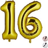 Relaxdays 1x folie ballon 16 - cijfer ballon - groot - xxl ballon - verjaardag - goud