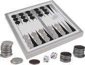 Luxe Backgammon spel met metalen fiches - 24 x 24 cm - Leuk als vaderdag cadeau