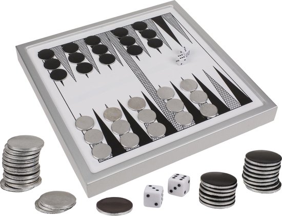 Luxe Backgammon met metalen fiches 24 x 24 cm - Leuk als vaderdag cadeau | Games bol.com