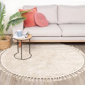 Rond hoogpolig vloerkleed - Lofty Fringe Creme/Wit Ø 100cm