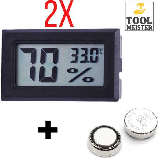 2x Tool Meister Hygrometer Temperatuurmeter 2 in 1 Digitaal Voor buiten en...