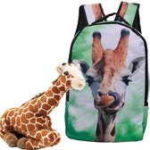 Rugtas giraffe, grote giraffe knuffel pluche set, 35 cm, rugzak school, rugzak giraffe