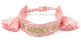 Dielay - Stoffen Armband Dames - Lucky - Lengte Verstelbaar - Roze