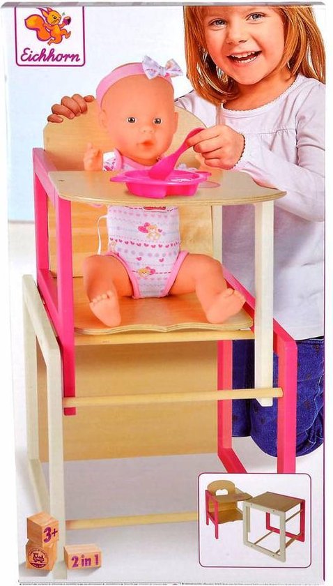 Goki Chaise haute pour poupée avec table 2 en 1 - Jouet en bois