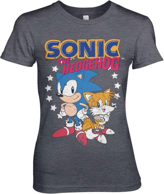 Sonic The Hedgehog Dames Tshirt -M- Sonic & Tails Grijs | bol.com