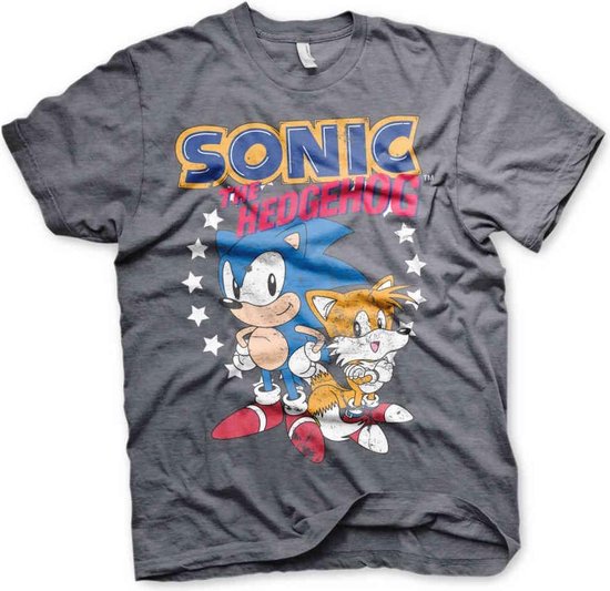 Sonic The Hedgehog Heren Tshirt -M- Sonic & Tails Grijs