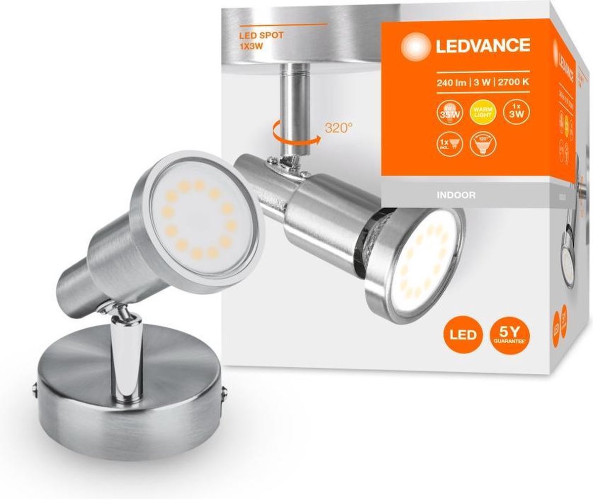 Ledvance LED Spot 1x3W 827 GU10 Aluminum | Zeer Warm Wit.