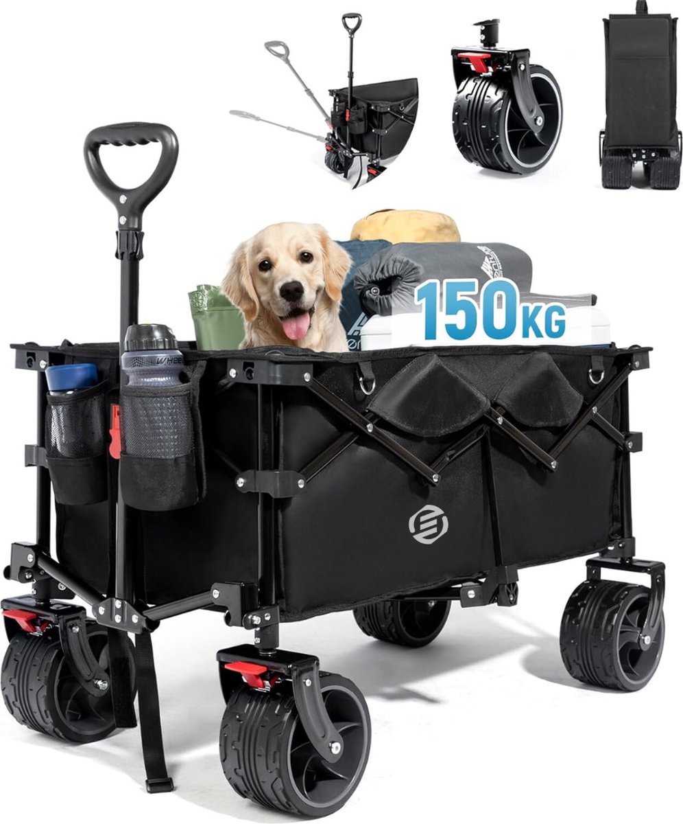 Equivera Bolderkar - Opvouwbare Bolderkar - Bolderwagen - Draaibare Wielen - Meerdere Standen - Strandkar