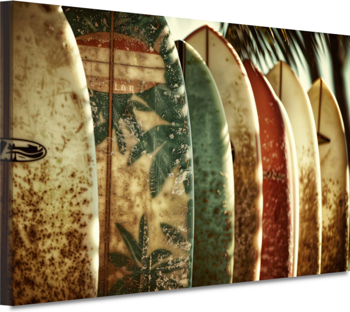 Surfboards wanddecoratie - Sports portret - Canvas schilderij Palmbladeren - Muurdecoratie klassiek - Schilderij op canvas - Wanddecoratie canvas 90x60 cm