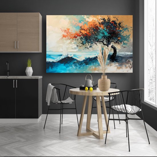 Décoration murale arbre - Tableau nature - Peinture sur toile Mer - Tableau vintage - Tableaux sur toile salon - Décoration chambre toile 120x80 cm