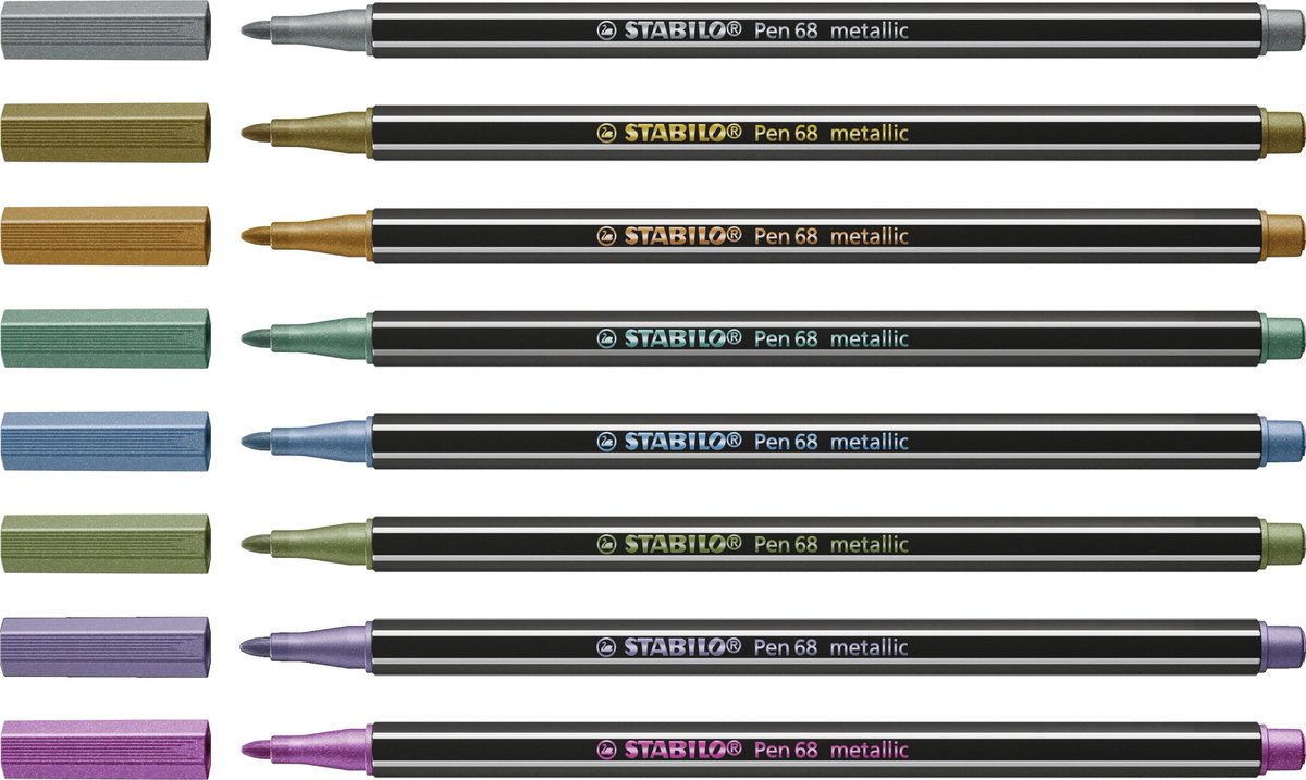 STABILO Pen 68 Metallic - Premium Metallic Viltstift - Etui Met 8 Kleuren — afbeelding 8