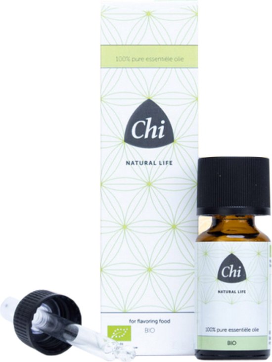 Flesje 100% pure biologische etherische olie van Chi Natural Life, 'for flavoring food'.