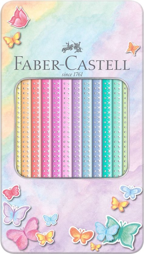 Faber-Castell Sparkle kleurpotloden - 12 stuks in blik - pastelkleuren - FC-201910