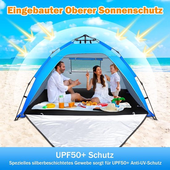Automatische Strandtent met Ritssluiting en UV-bescherming 50+ - Windbescherming - Strandtent voor 3-4 Personen van Lutanu — afbeelding 5
