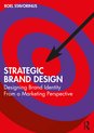 Boekomslag: STRATEGIC BRAND DESIGN - Designing Brand Identity From a Marketing Perspective, met een rood/paarse cirkelvormige achtergrond en een zwarte pijl die naar het midden wijst.